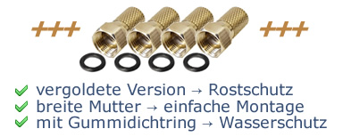 4 hochwertige F-Stecker mit Gummidichtring GRATIS